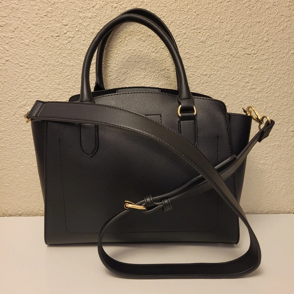 NWT Nanette Lepore Black & Gold Harlow Satchel With Chain